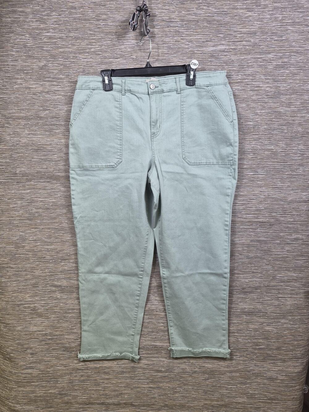 Logo Lori Goldstein Pants Womens 18W Green Boyfriend Ankle Twill Frayed Hem Crop